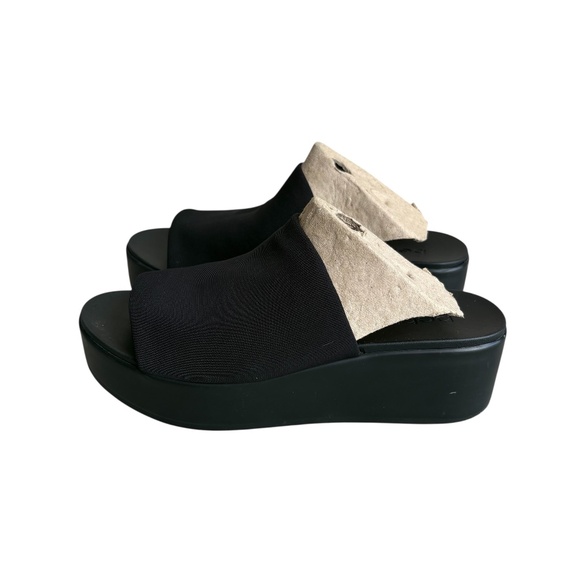 bebe Vintage Y2K Black Chunky Platform Sandals Slinky Stretch Fabric Top Size 8 - Picture 1 of 6